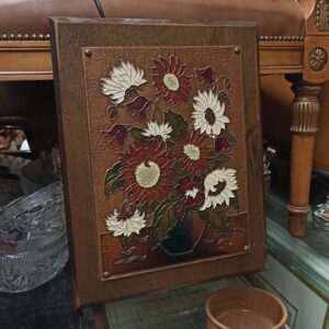 Ξύλινος πίνακας χαλκογραφία με απεικόνιση βάζο λουλουδιών 1τμχ