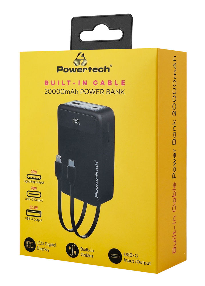 power bank powertech με καλώδια & οθόνη, 20000mah, 22.5W, μαύρο - Image 4