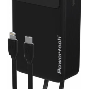 power bank powertech με καλώδια & οθόνη, 20000mah, 22.5W, μαύρο